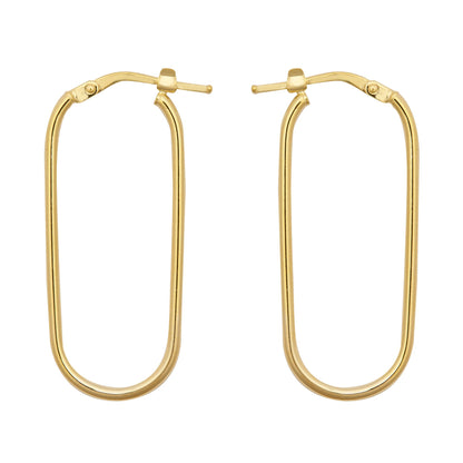 9ct Gold  Paperclip Pill Oval 1mm Drop Earrings, 35mm - JER802