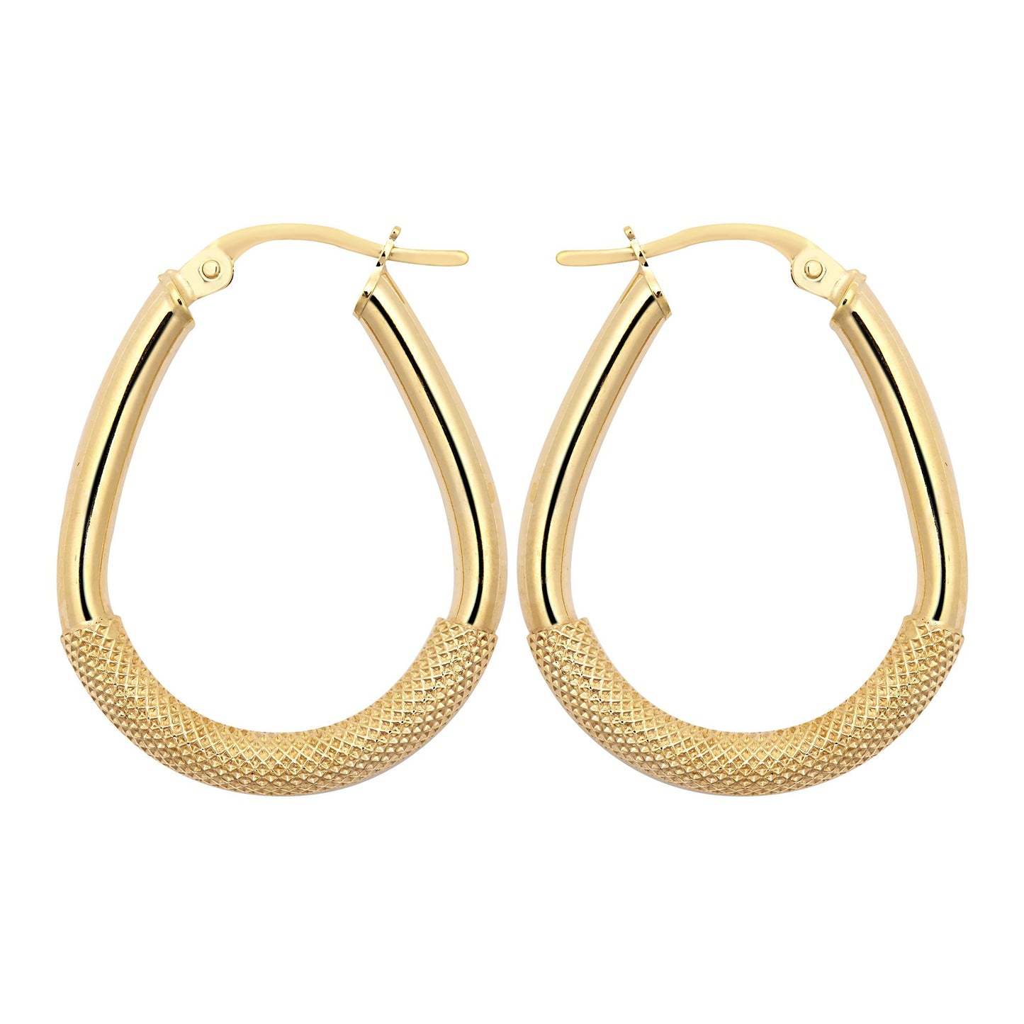 9ct Gold  Snake Mesh Pear Drop 3mm Creole Earrings, 25x20mm - JER803