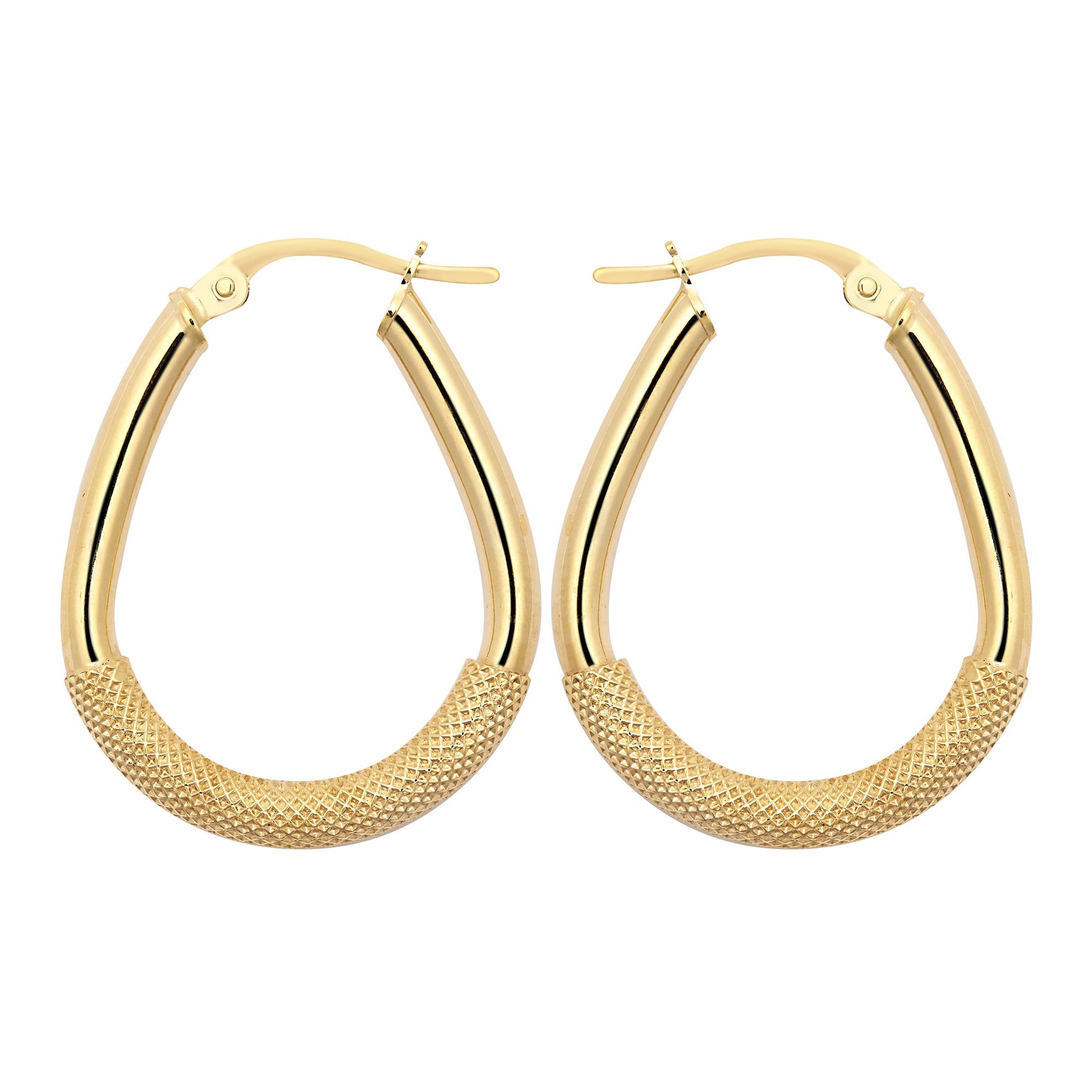 9ct Gold  Snake Mesh Pear Drop 3mm Creole Earrings, 25x20mm - JER803