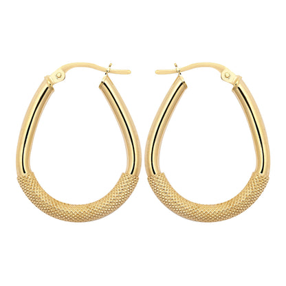 9ct Gold  Snake Mesh Pear Drop 3mm Creole Earrings, 25x20mm - JER803