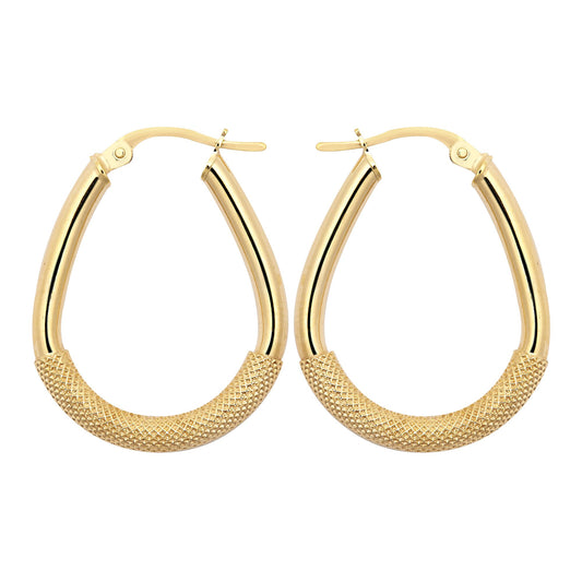 9ct Gold  Snake Mesh Pear Drop 3mm Creole Earrings, 25x20mm - JER803