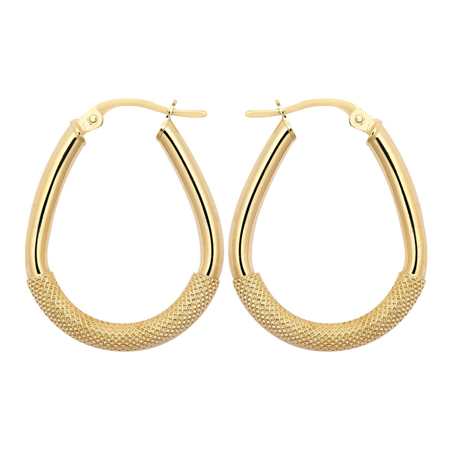 9ct Gold  Snake Mesh Pear Drop 3mm Creole Earrings, 25x20mm - JER803