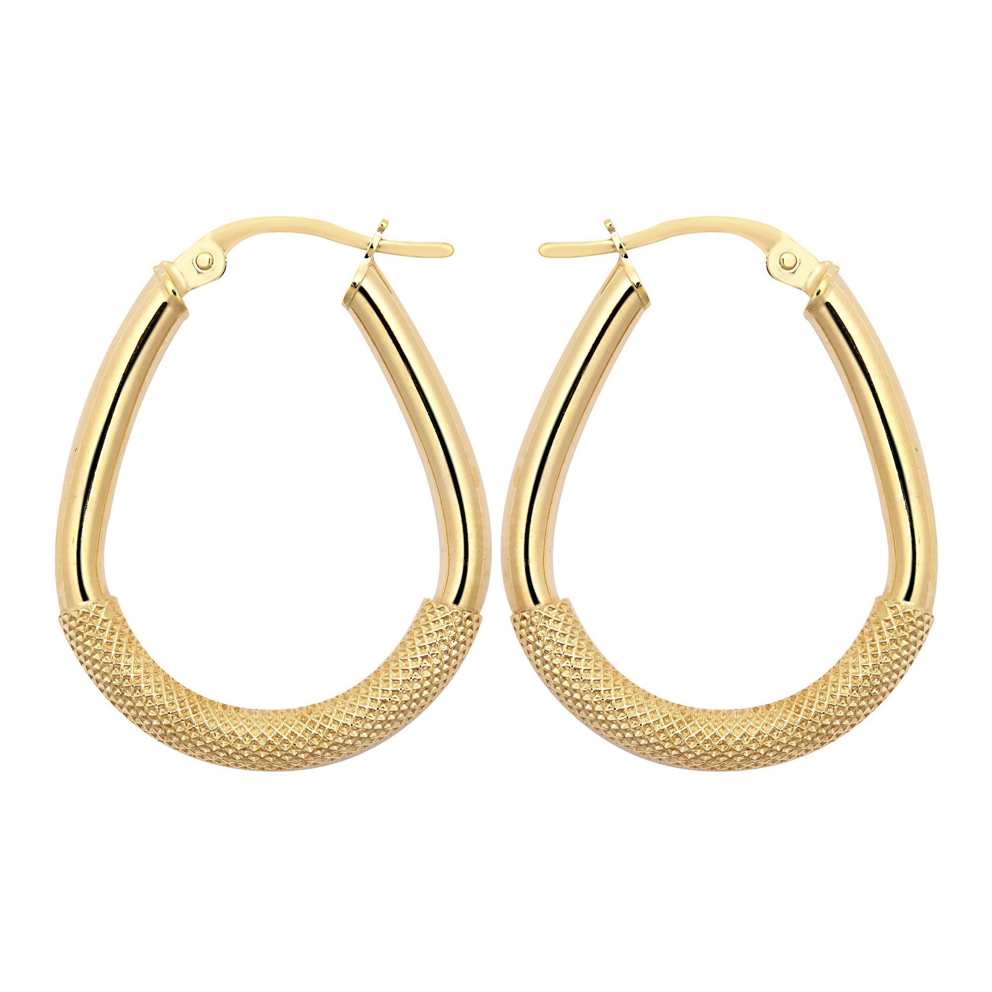 9ct Gold  Snake Mesh Pear Drop 3mm Creole Earrings, 25x20mm - JER803