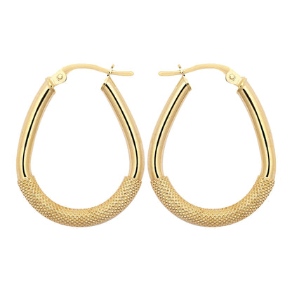 9ct Gold  Snake Mesh Pear Drop 3mm Creole Earrings, 25x20mm - JER803