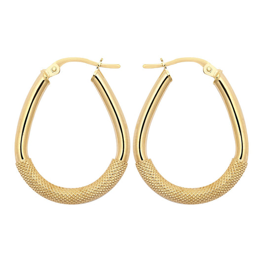 9ct Gold  Snake Mesh Pear Drop 3mm Creole Earrings, 25x20mm - JER803
