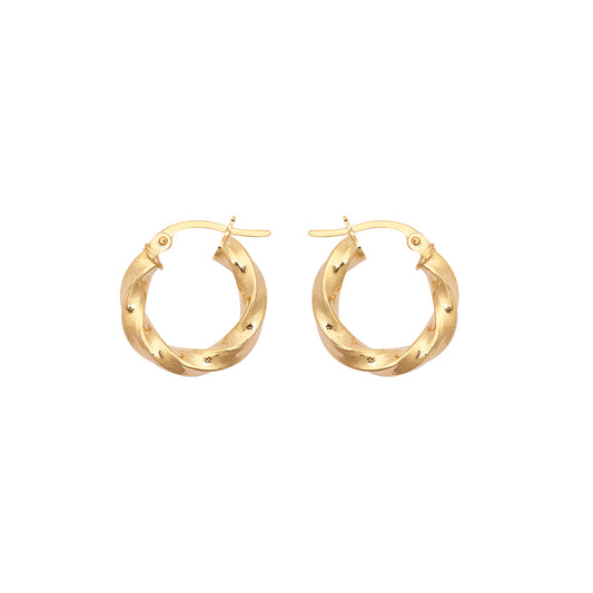 9ct Gold  Square Tube Liquorice Twist 3mm Hoop Earrings 16mm - JER804A