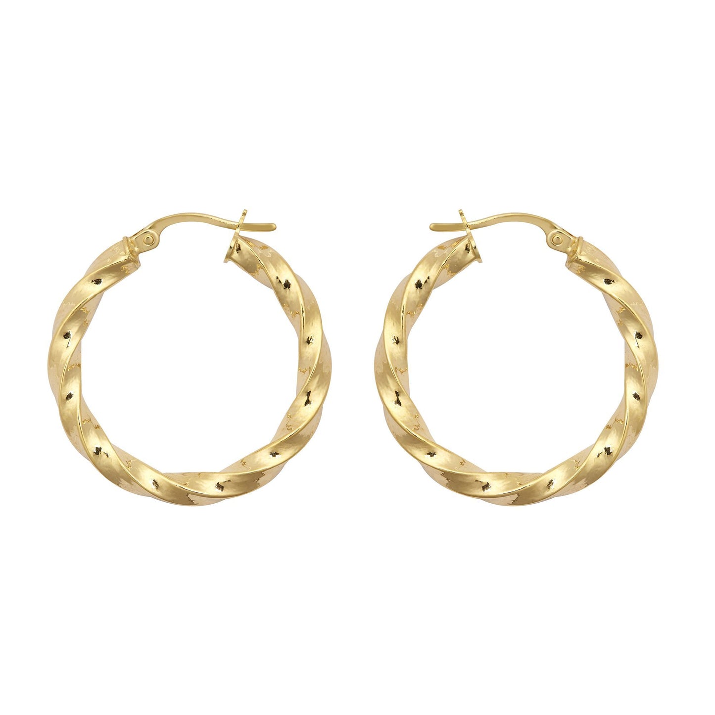 9ct Gold  Square Tube Liquorice Twist 3mm Hoop Earrings 26mm - JER804C