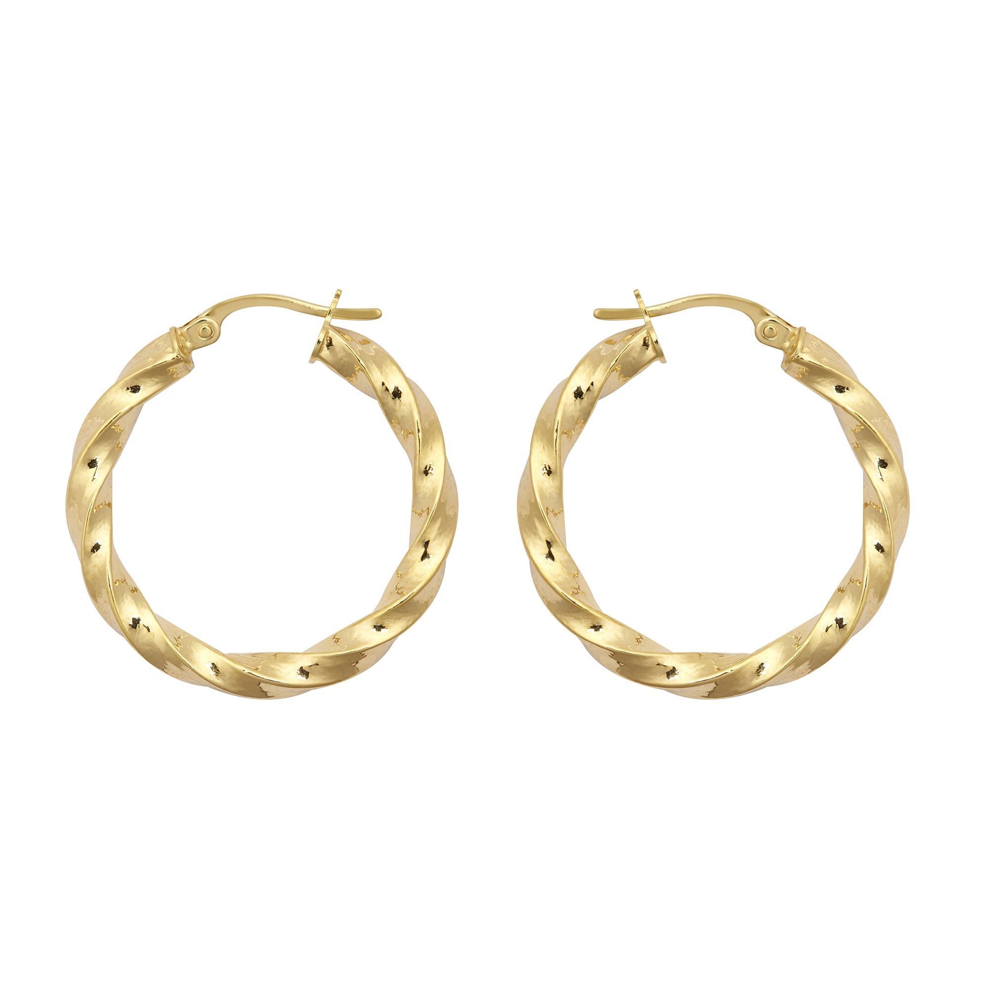 9ct Gold  Square Tube Liquorice Twist 3mm Hoop Earrings 26mm - JER804C