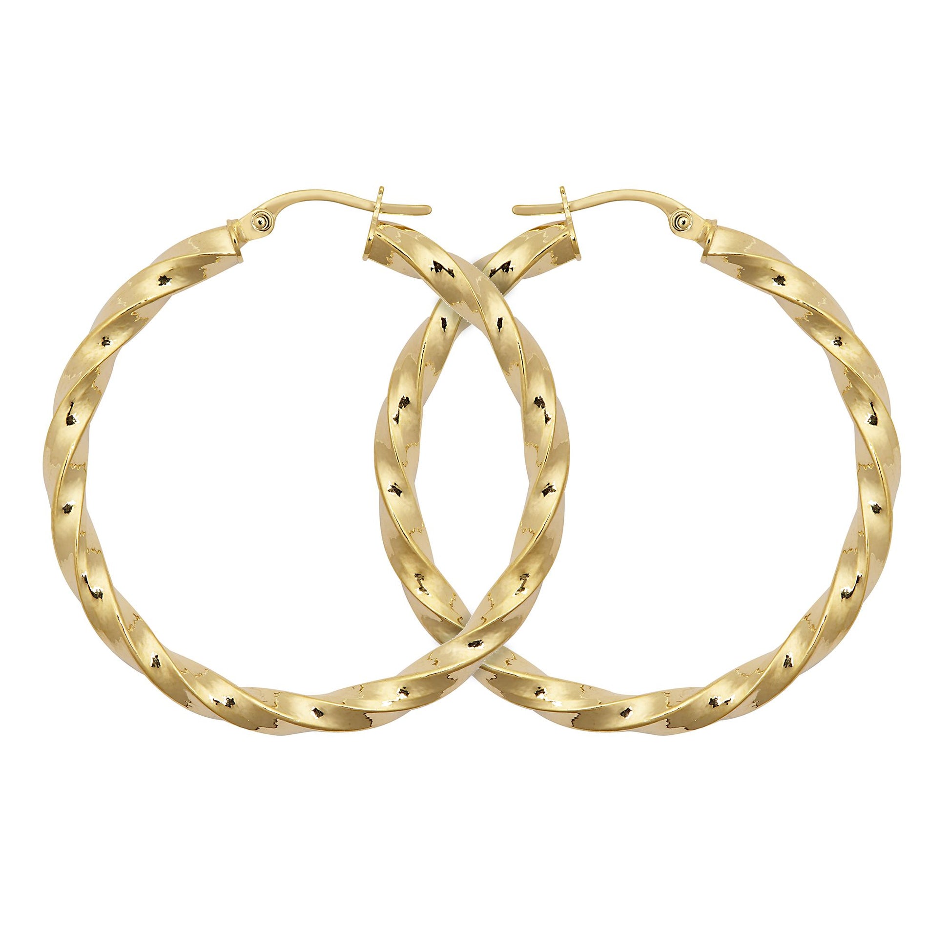 9ct Gold  Square Tube Liquorice Twist 3mm Hoop Earrings 35mm - JER804D