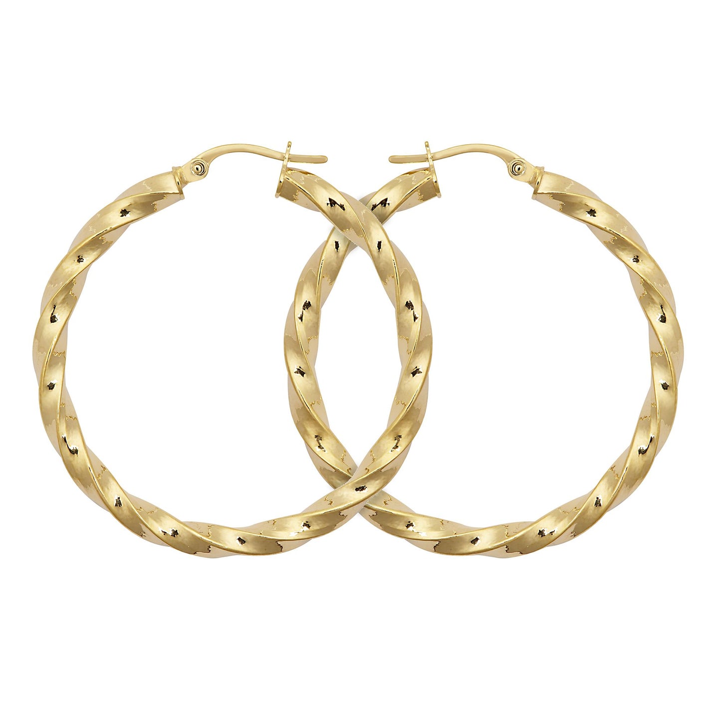 9ct Gold  Square Tube Liquorice Twist 3mm Hoop Earrings 35mm - JER804D