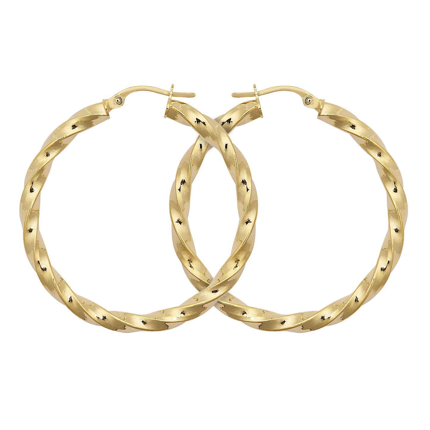 9ct Gold  Square Tube Liquorice Twist 3mm Hoop Earrings 35mm - JER804D
