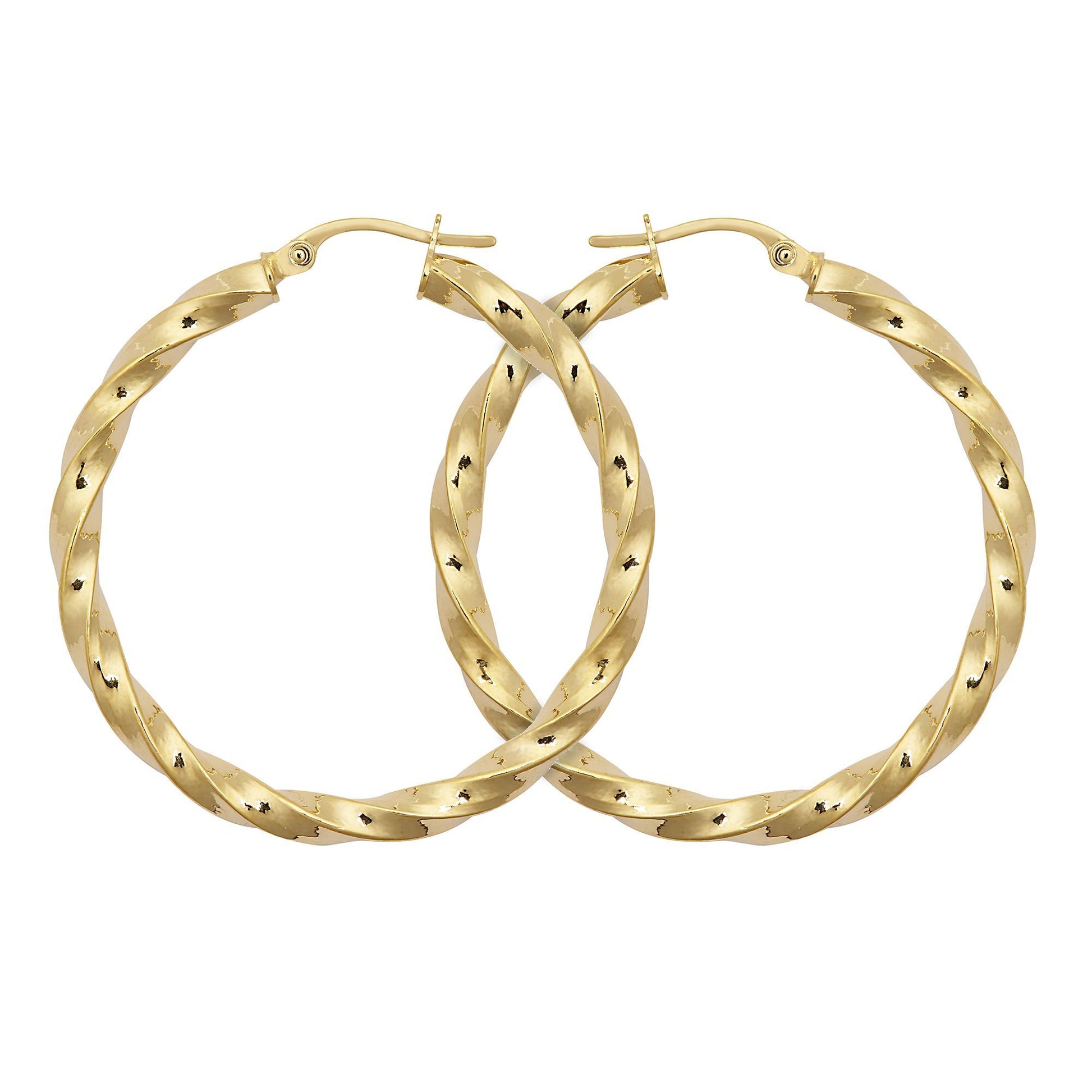 9ct Gold  Square Tube Liquorice Twist 3mm Hoop Earrings 35mm - JER804D