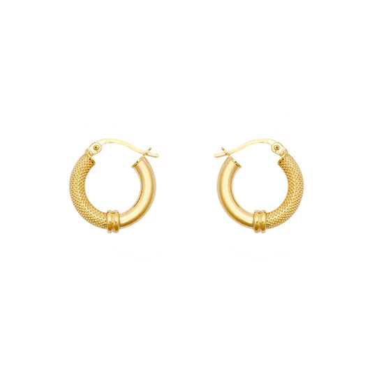 9ct Gold  Snake Skin Mesh Styles Clash 3mm Hoop Earrings 16mm - JER805A