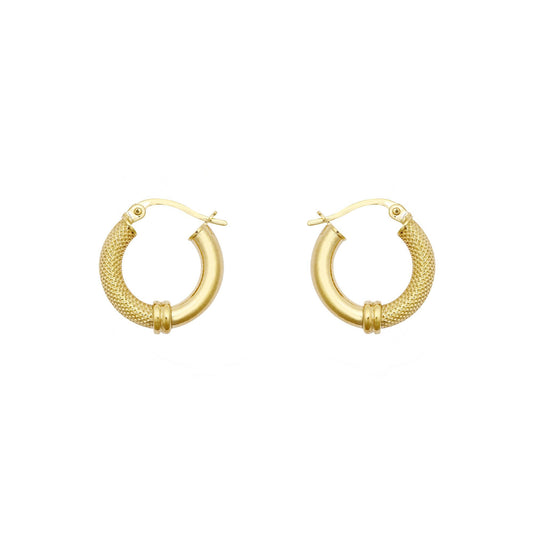 9ct Gold  Snake Skin Mesh Styles Clash 3mm Hoop Earrings 16mm - JER805A