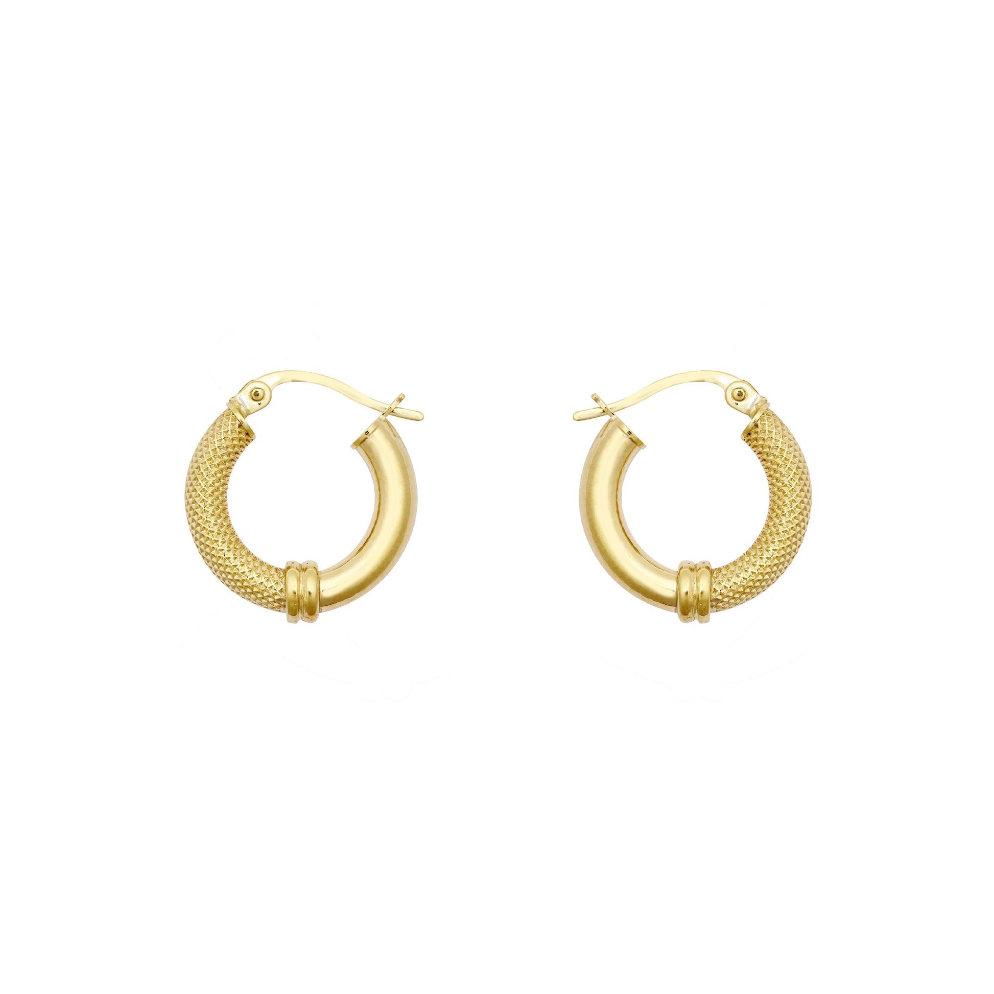 9ct Gold  Snake Skin Mesh Styles Clash 3mm Hoop Earrings 16mm - JER805A