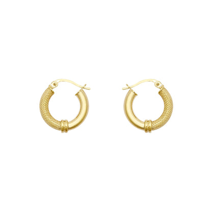 9ct Gold  Snake Skin Mesh Styles Clash 3mm Hoop Earrings 16mm - JER805A