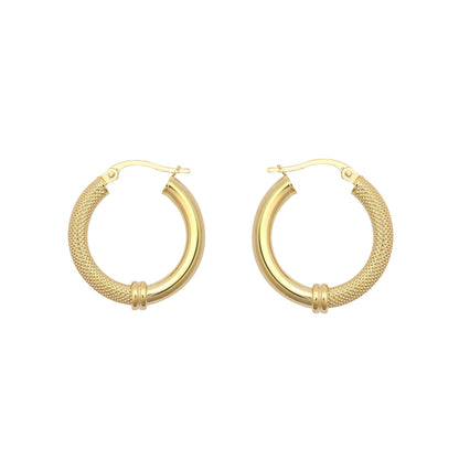 9ct Gold  Snake Skin Mesh Styles Clash 3mm Hoop Earrings 21mm - JER805B