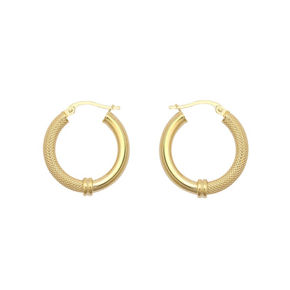 9ct Gold  Snake Skin Mesh Styles Clash 3mm Hoop Earrings 21mm - JER805B