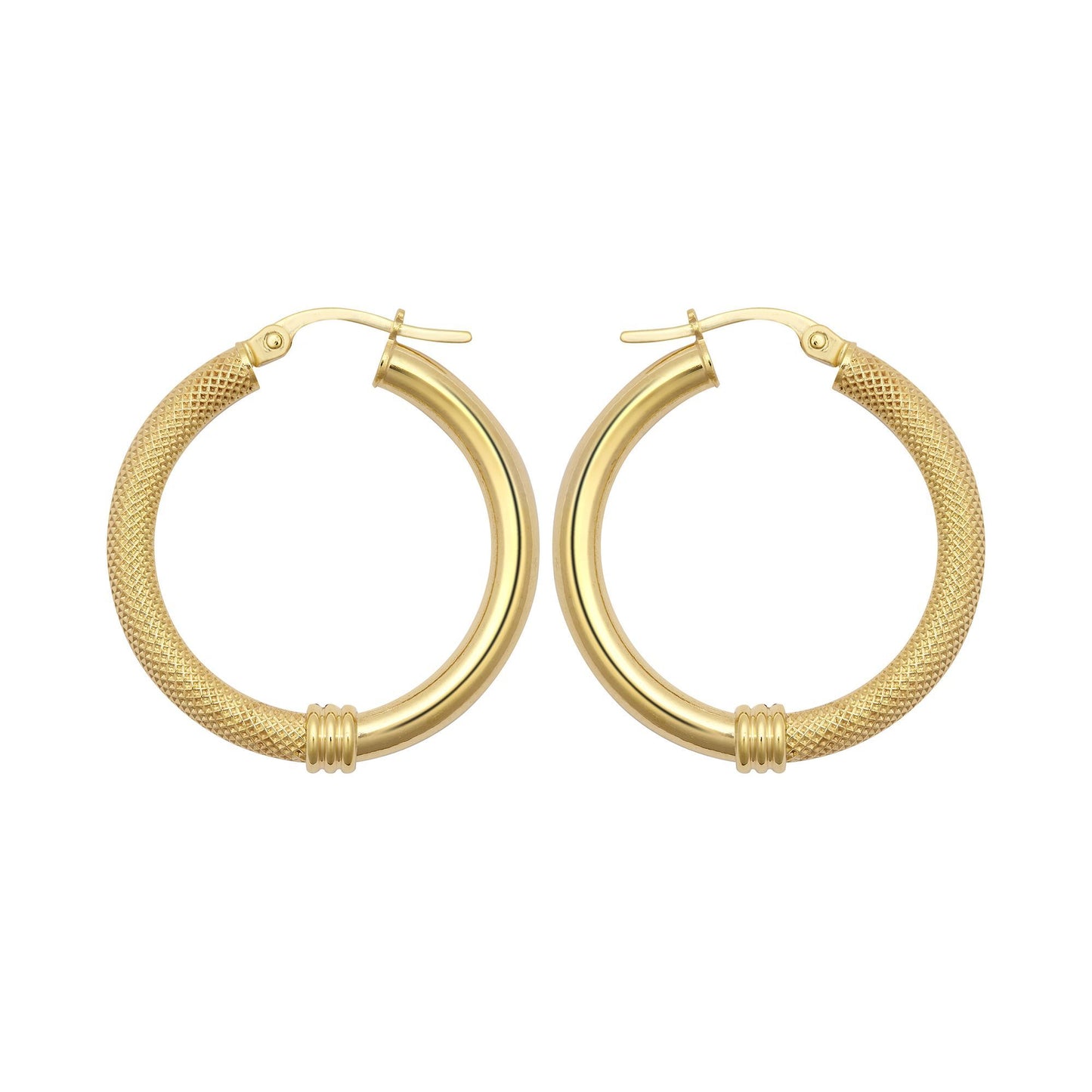 9ct Gold  Snake Skin Mesh Styles Clash 3mm Hoop Earrings 26mm - JER805C
