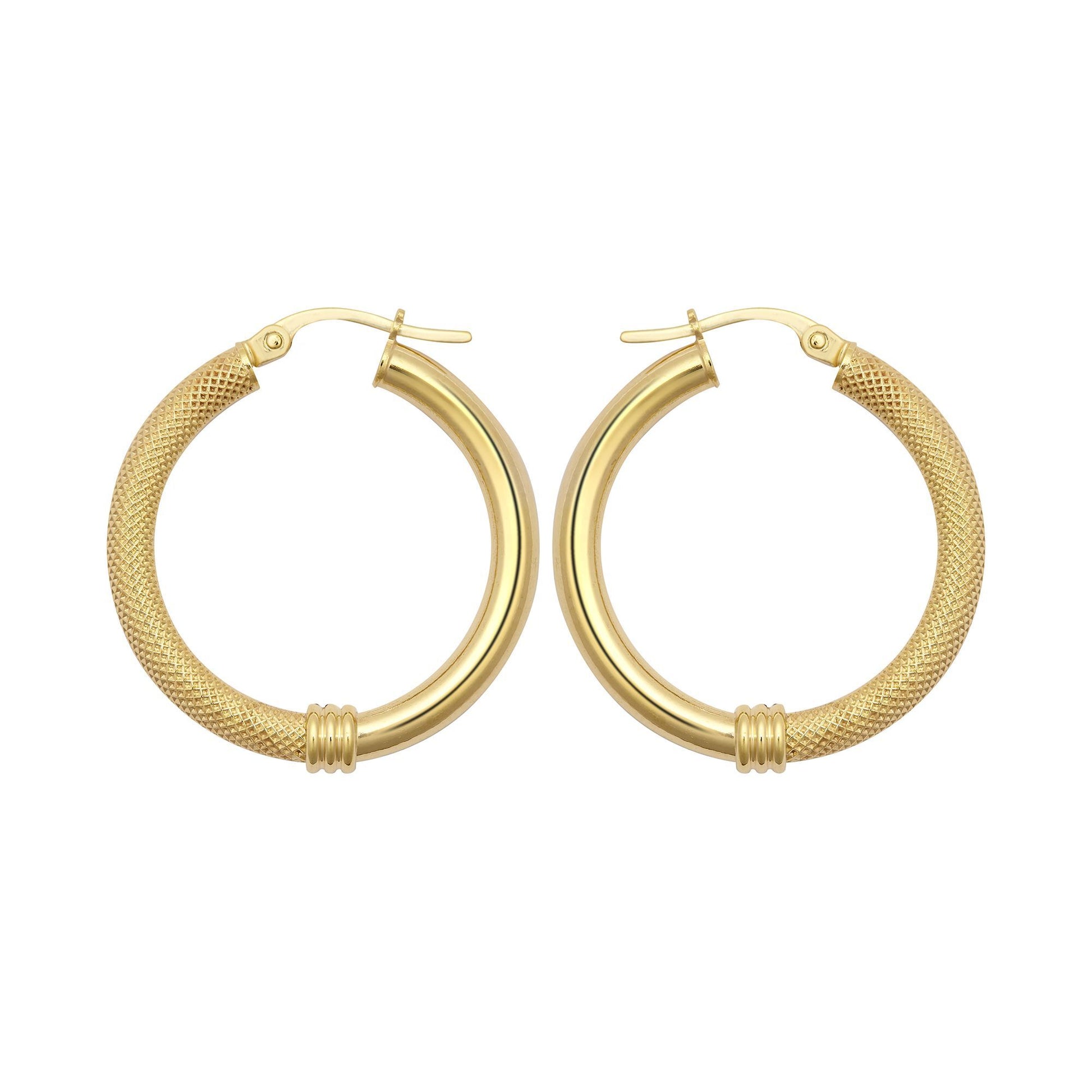 9ct Gold  Snake Skin Mesh Styles Clash 3mm Hoop Earrings 26mm - JER805C