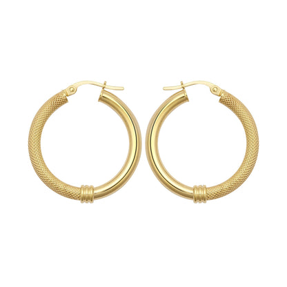 9ct Gold  Snake Skin Mesh Styles Clash 3mm Hoop Earrings 26mm - JER805C
