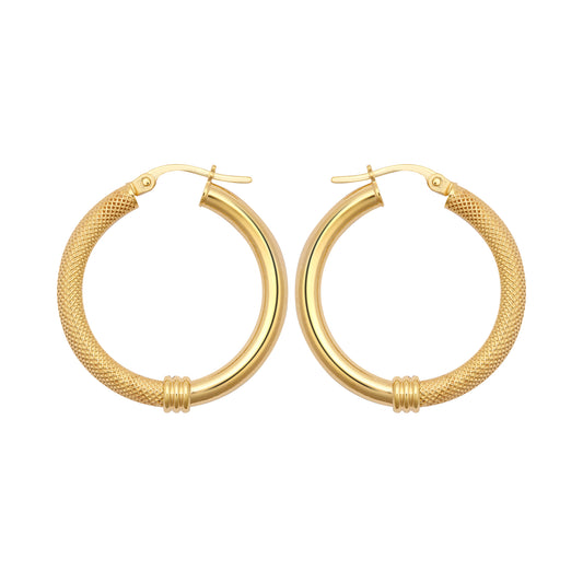 9ct Gold  Snake Skin Mesh Styles Clash 3mm Hoop Earrings 26mm - JER805C