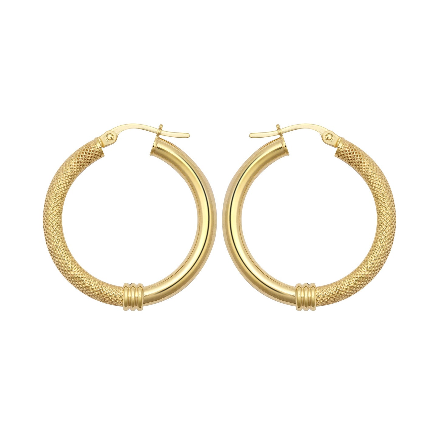 9ct Gold  Snake Skin Mesh Styles Clash 3mm Hoop Earrings 26mm - JER805C