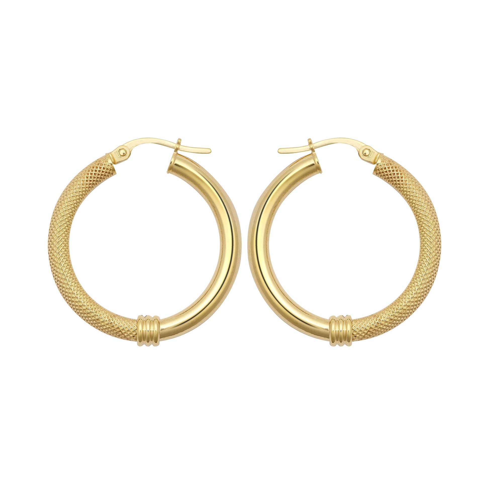 9ct Gold  Snake Skin Mesh Styles Clash 3mm Hoop Earrings 26mm - JER805C