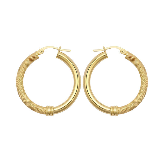 9ct Gold  Snake Skin Mesh Styles Clash 3mm Hoop Earrings 26mm - JER805C