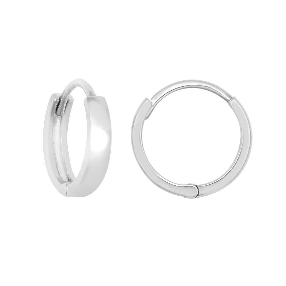 9ct White Gold  Domed Polished Huggie Hoop Earrings, 10mm - JER810