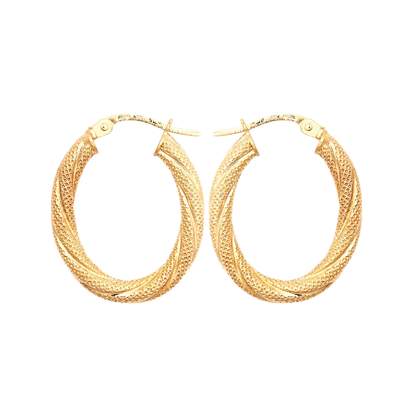 9ct Gold  Snake Skin Mesh Twist Oval Hoop 2.5mm Creole Earrings - JER815