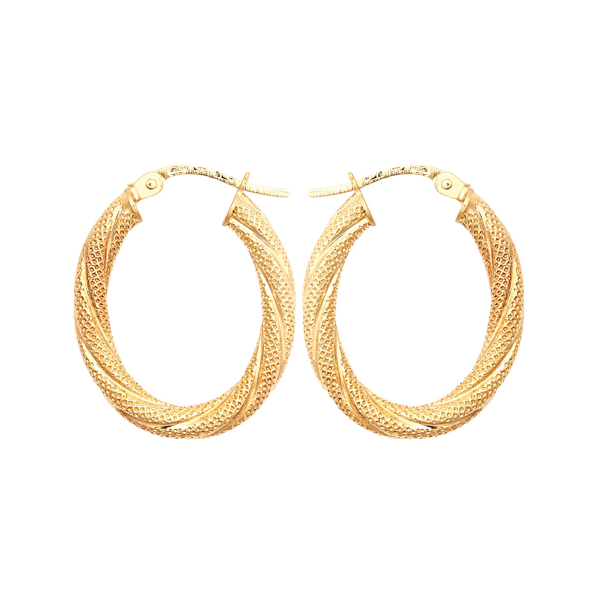 9ct Gold  Snake Skin Mesh Twist Oval Hoop 2.5mm Creole Earrings - JER815