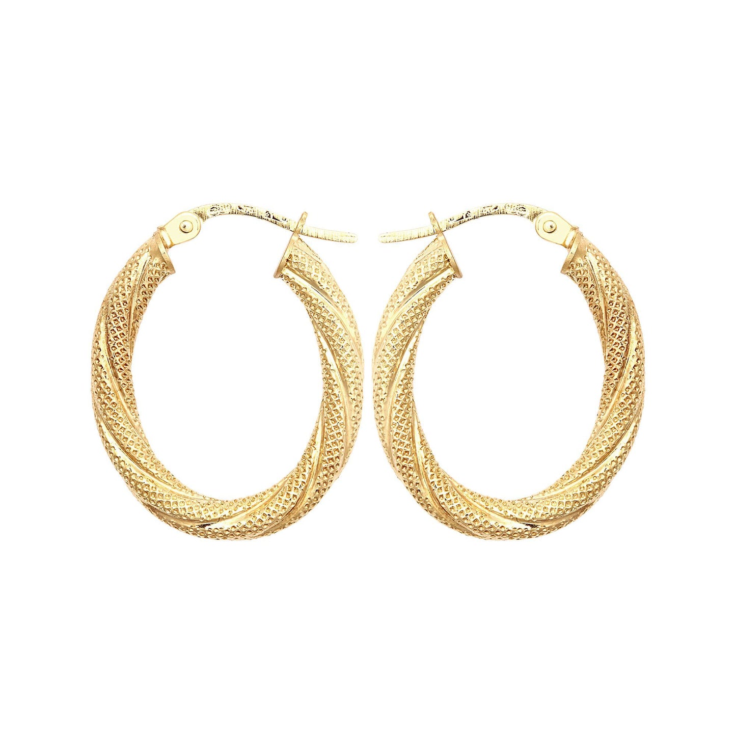 9ct Gold  Snake Skin Mesh Twist Oval Hoop 2.5mm Creole Earrings - JER815