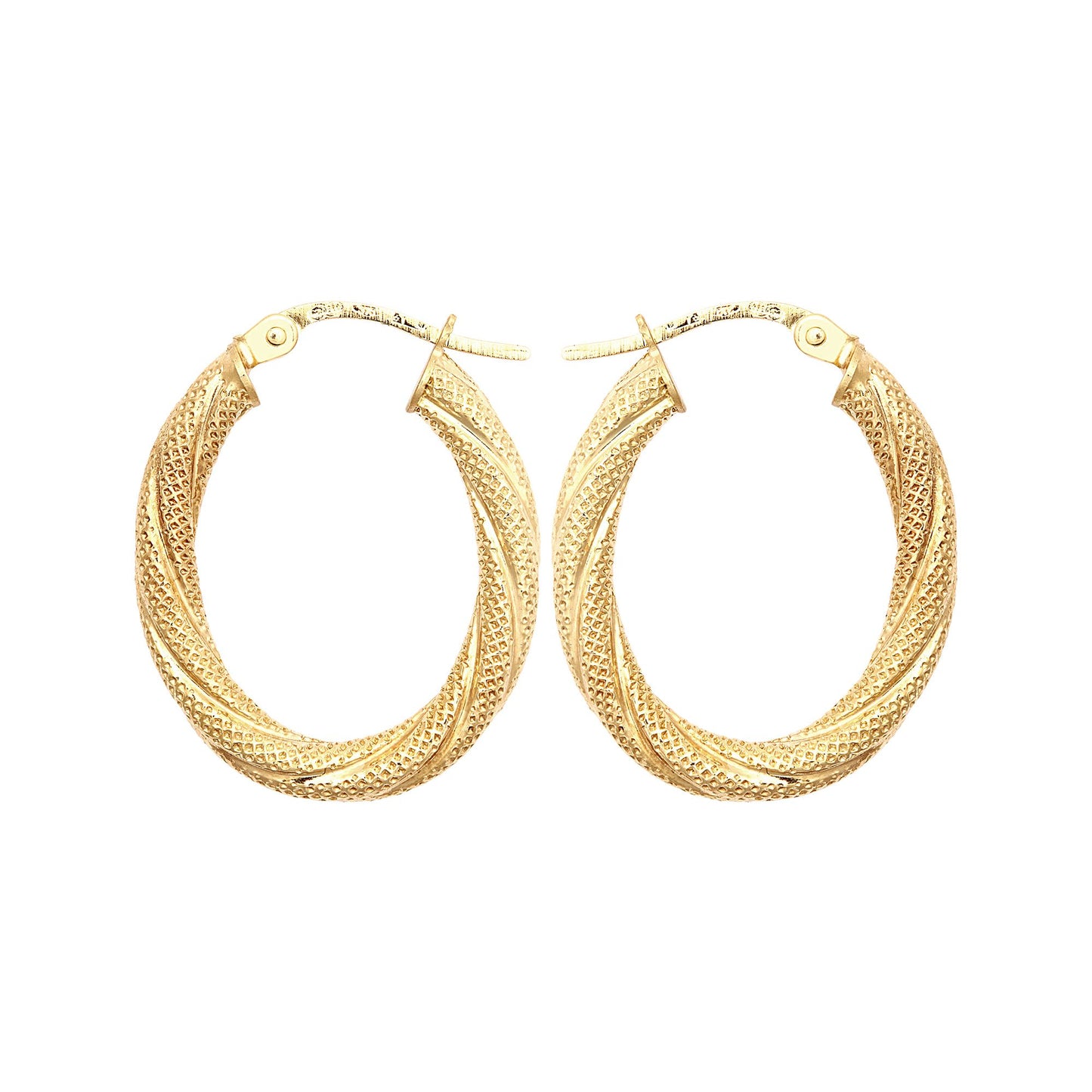 9ct Gold  Snake Skin Mesh Twist Oval Hoop 2.5mm Creole Earrings - JER815
