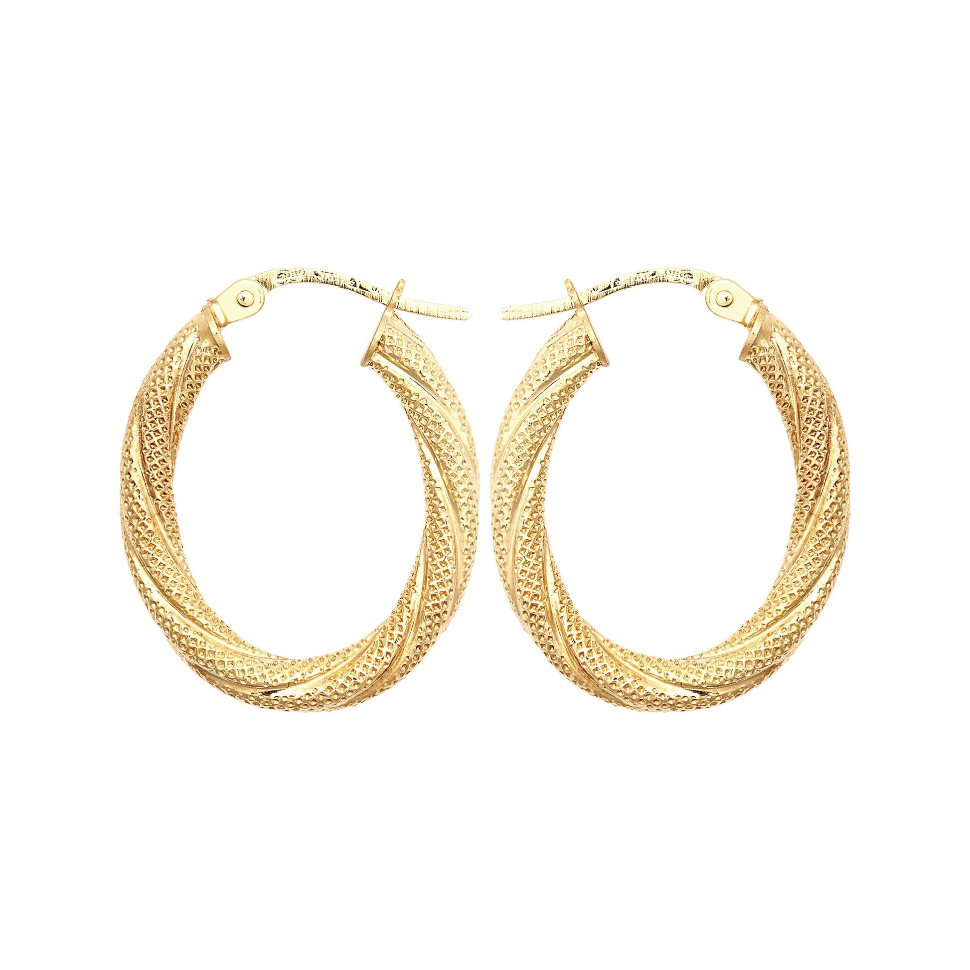 9ct Gold  Snake Skin Mesh Twist Oval Hoop 2.5mm Creole Earrings - JER815