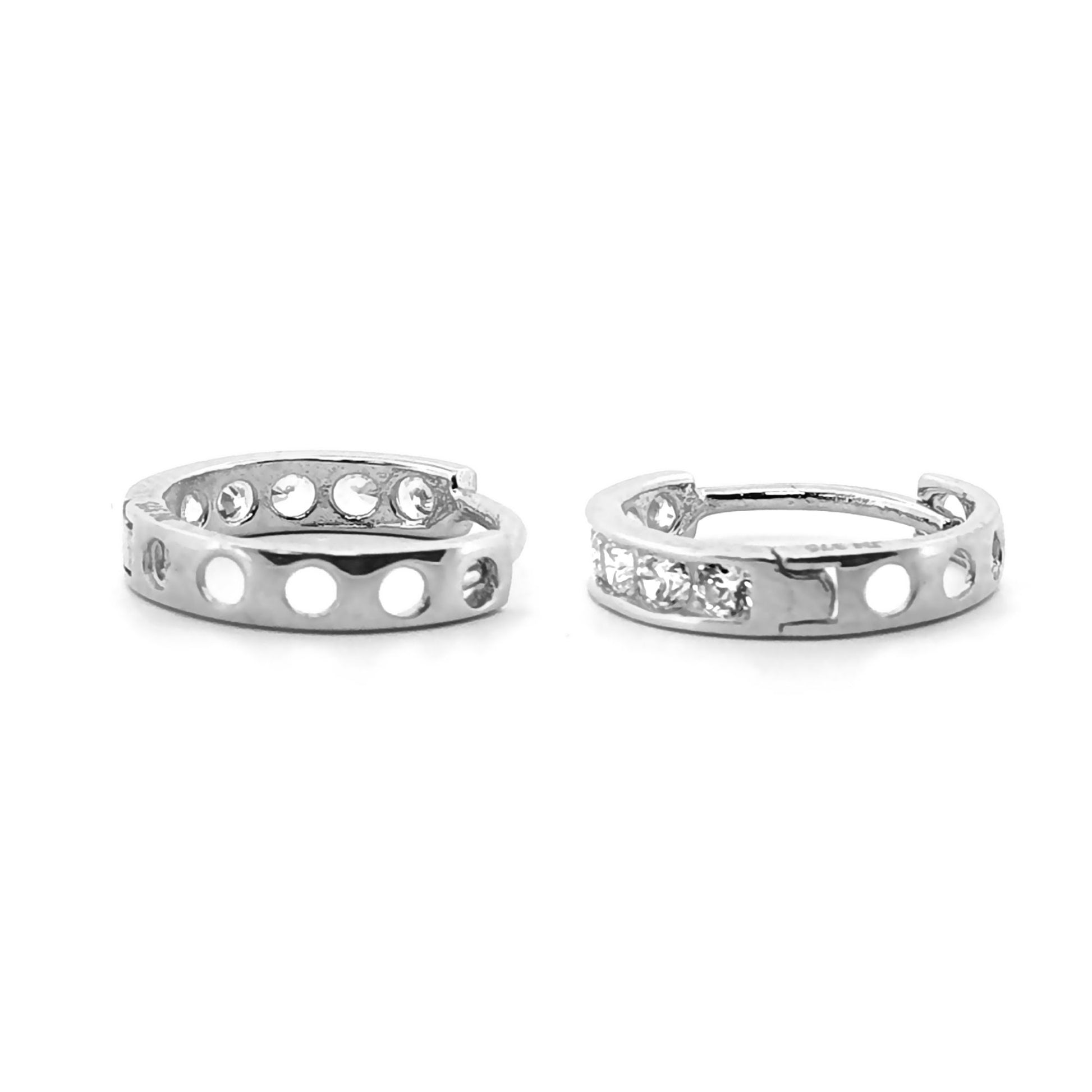 9ct White Gold  CZ Eternity 2mm Huggie Hoop Earrings 11mm - JER816