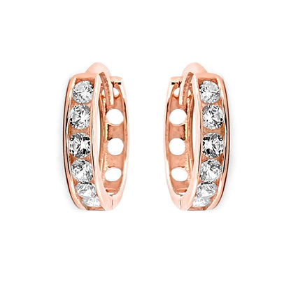 9ct Rose Gold  CZ Eternity 2mm Huggie Hoop Earrings 11mm - JER817