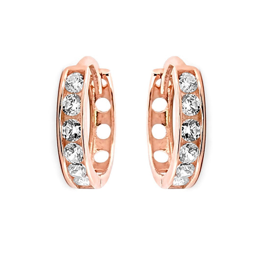 9ct Rose Gold  CZ Eternity 2mm Huggie Hoop Earrings 11mm - JER817