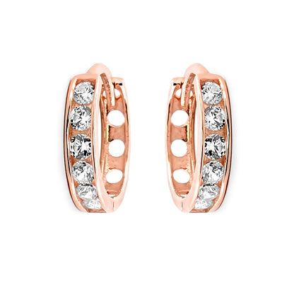 9ct Rose Gold  CZ Eternity 2mm Huggie Hoop Earrings 11mm - JER817