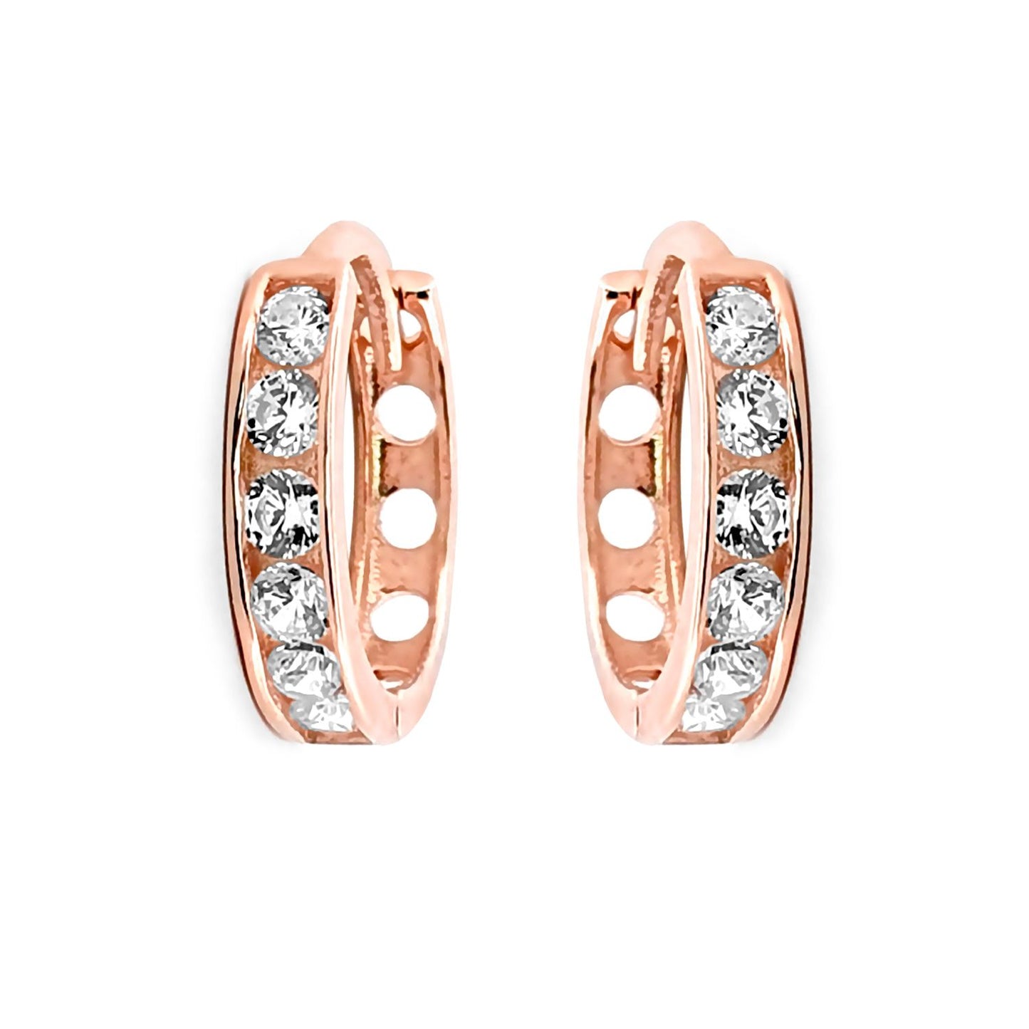9ct Rose Gold  CZ Eternity 2mm Huggie Hoop Earrings 11mm - JER817