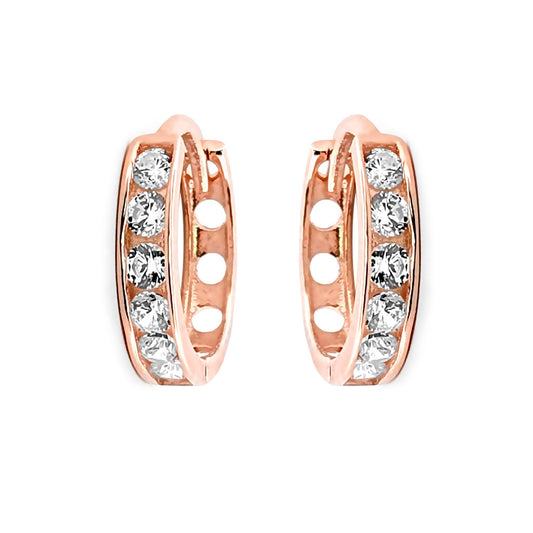 9ct Rose Gold  CZ Eternity 2mm Huggie Hoop Earrings 11mm - JER817