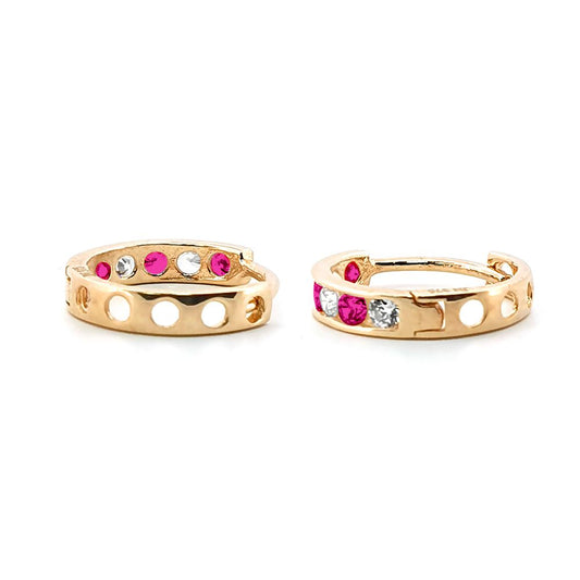 9ct Gold  Red CZ Eternity 2mm Huggie Hoop Earrings 11mm - JER818