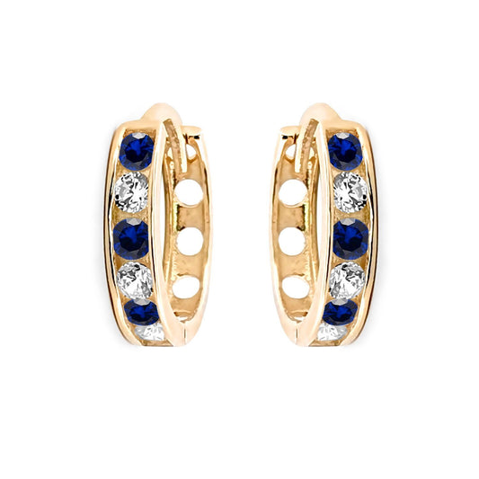 9ct Gold  Blue CZ Eternity 2mm Huggie Hoop Earrings 11mm - JER819