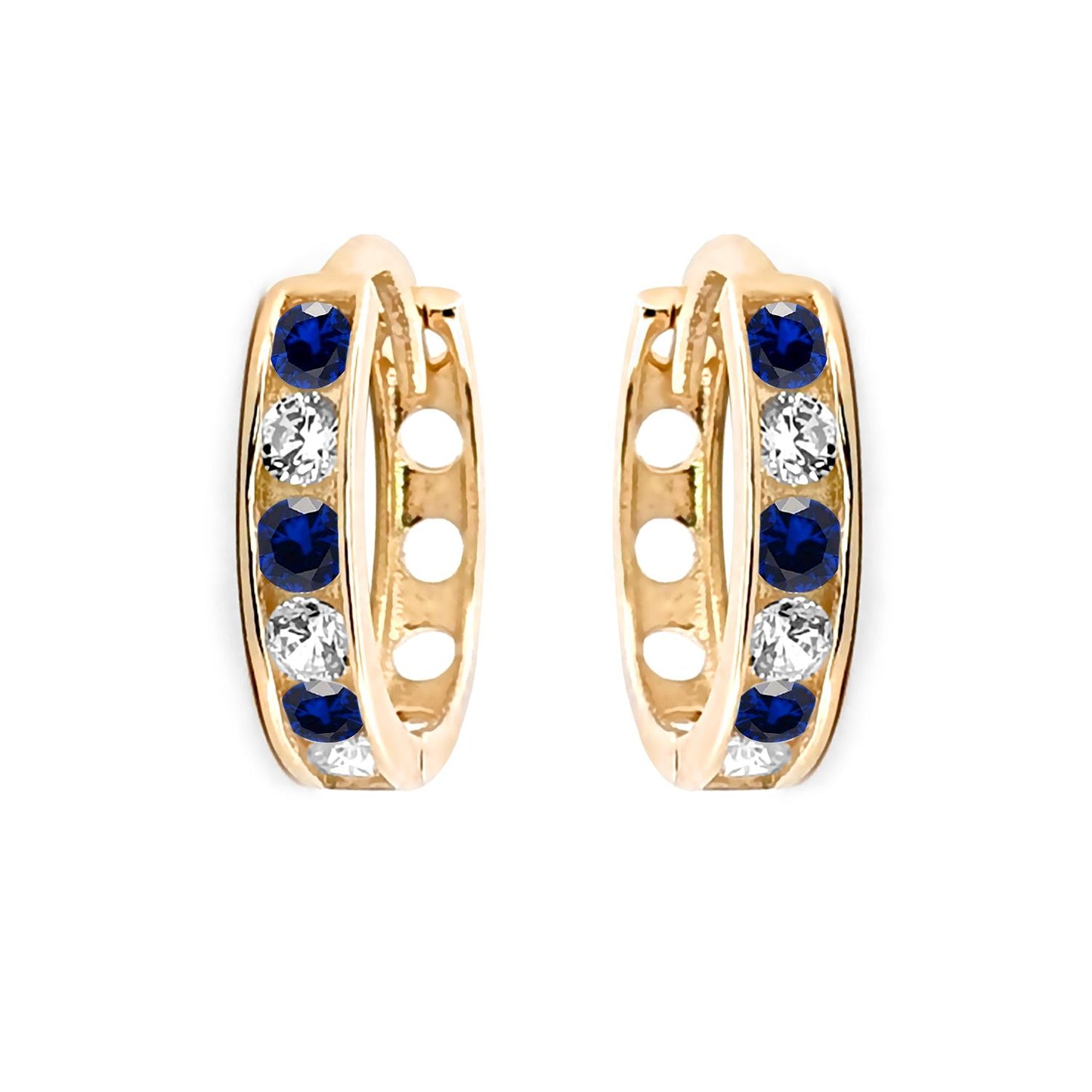 9ct Gold  Blue CZ Eternity 2mm Huggie Hoop Earrings 11mm - JER819