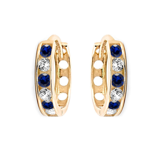 9ct Gold  Blue CZ Eternity 2mm Huggie Hoop Earrings 11mm - JER819