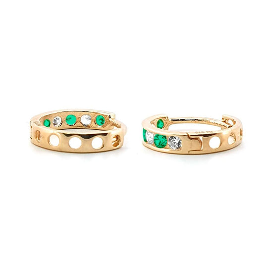 9ct Gold  Green CZ Eternity 2mm Huggie Hoop Earrings 11mm - JER820