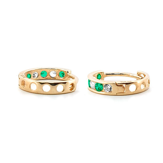 9ct Gold  Green CZ Eternity 2mm Huggie Hoop Earrings 11mm - JER820