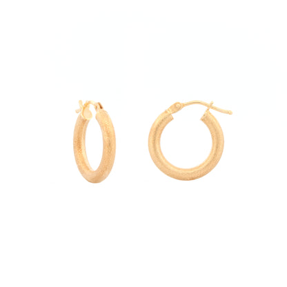 9ct Gold  Frosted Satin Round Tube 2.5mm Hoop Earrings 15mm - JER821A