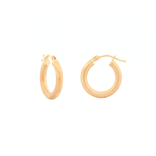 9ct Gold  Frosted Satin Round Tube 2.5mm Hoop Earrings 15mm - JER821A