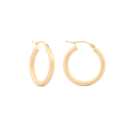 9ct Gold  Frosted Satin Round Tube 2.5mm Hoop Earrings 20mm - JER821B